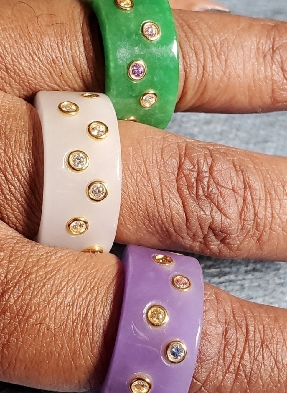 Hand Carved Burmese Jade Band Ring Swarovski Zirconia